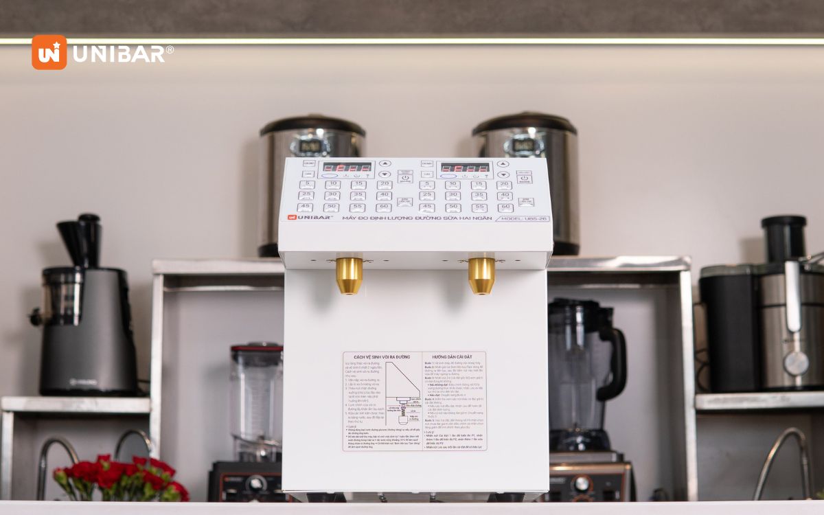 Máy đo định lượng đường sữa hai ngăn Unibar UBS-26 là sản phẩm đong đường và sữa đặc tiên tiến nhất hiện nay