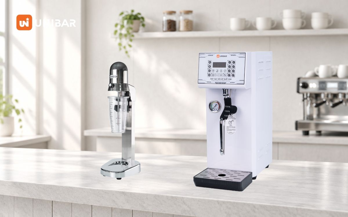 Bộ đôi máy đánh sữa Unibar UBS-280 và máy sục sữa áp suất cao Unibar UBS-133 là lựa chọn hàng đầu cho nhiều quán trà sữa