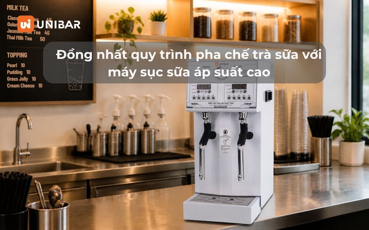 Đồng nhất quy trình pha chế trà sữa với máy sục sữa áp suất cao